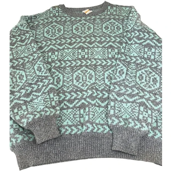 VTG Maser Austria Ski Jacquard Sweater Size 42 Geometric Mint Green Grey - Picture 1 of 9
